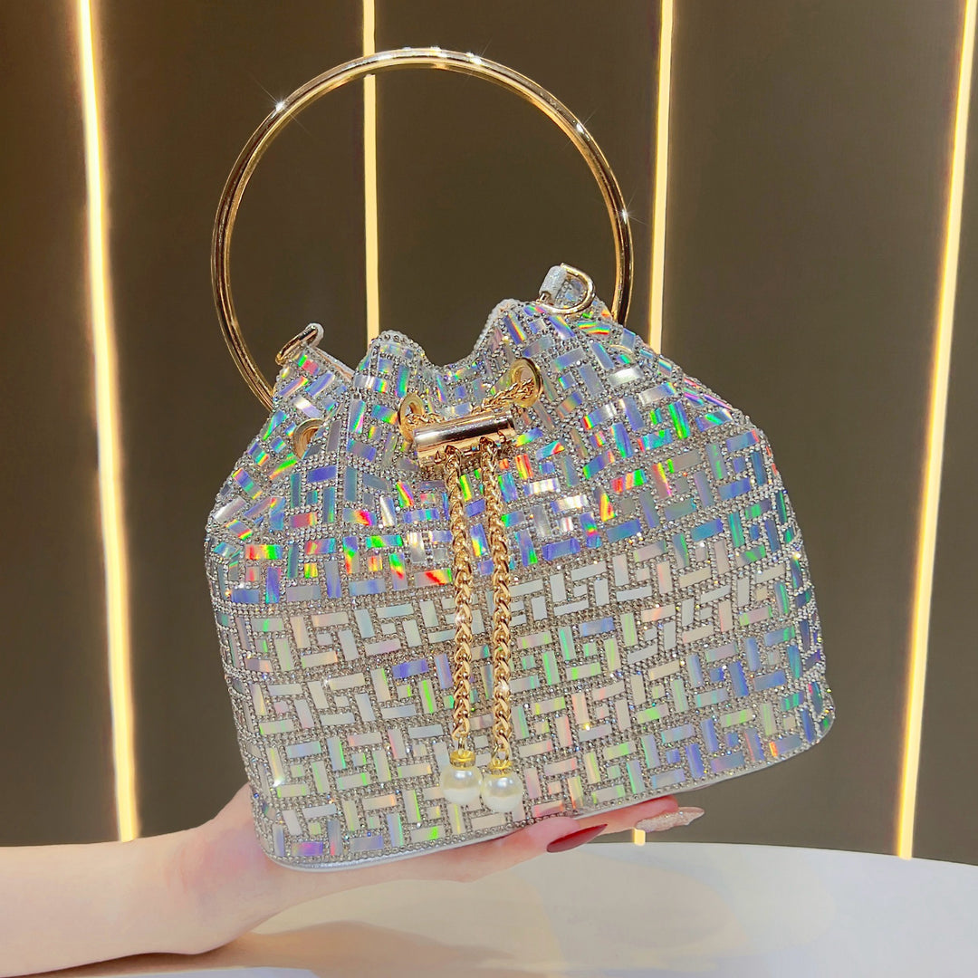 Rhinestone-Embellished Bucket Bag