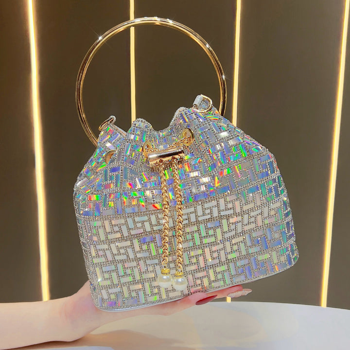 Rhinestone-Embellished Bucket Bag