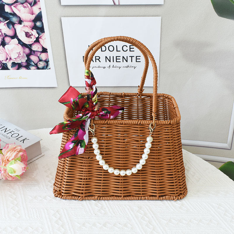 Chic Woven Handbag with Pearl Accent Kalsten