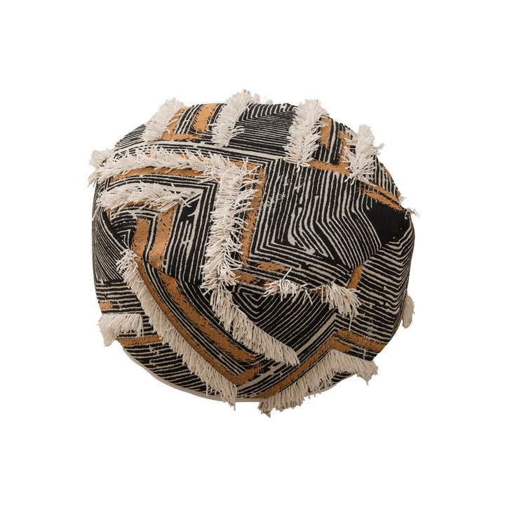 Beef woven seat pouf with boho tassels and textured tufted surface
