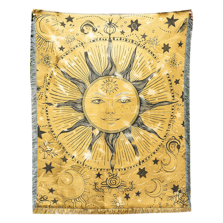 Bohemian Sun-Themed Tapestry Blanket