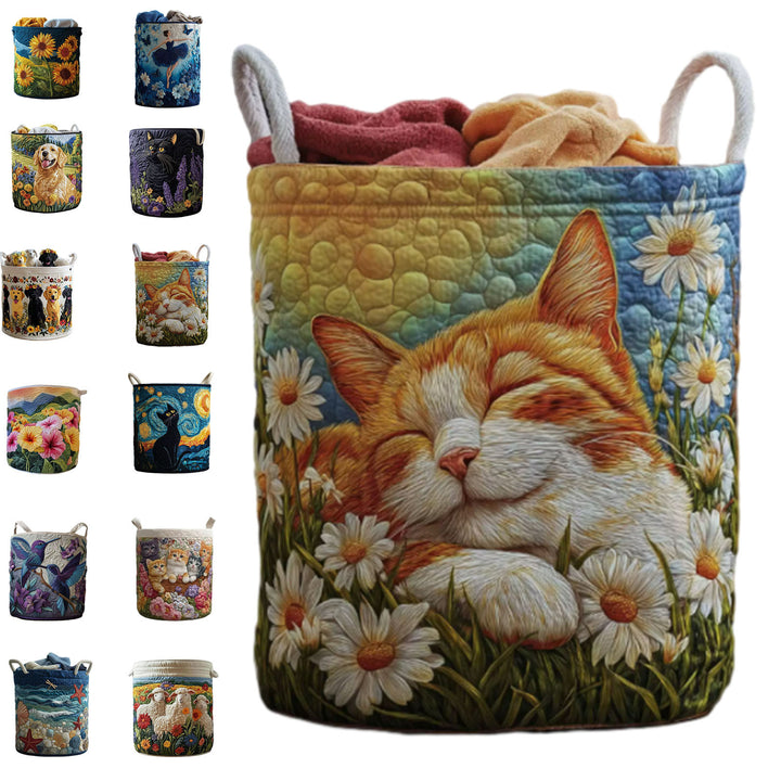 Quilted Decorative Laundry Storage Basket With Rope Handles Collapsible Fabric Organizer