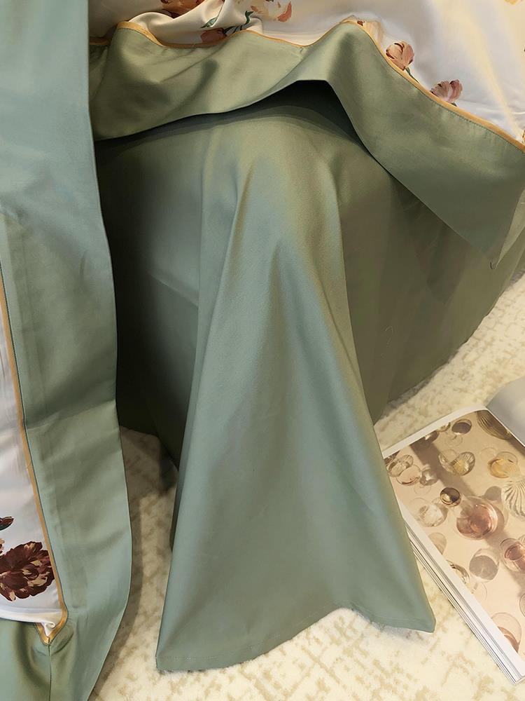 Premium Satin Duvet Cover Set with Delicate Watercolor Floral Print and Elegant Ruffle Edge