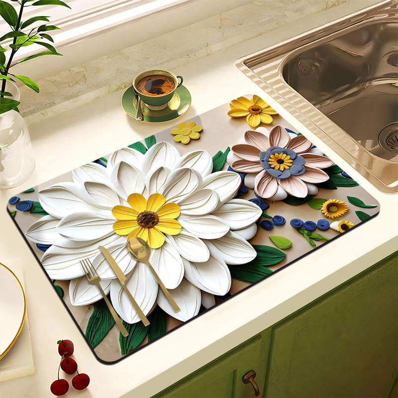 Floral Design Anti-Slip Kitchen Mat