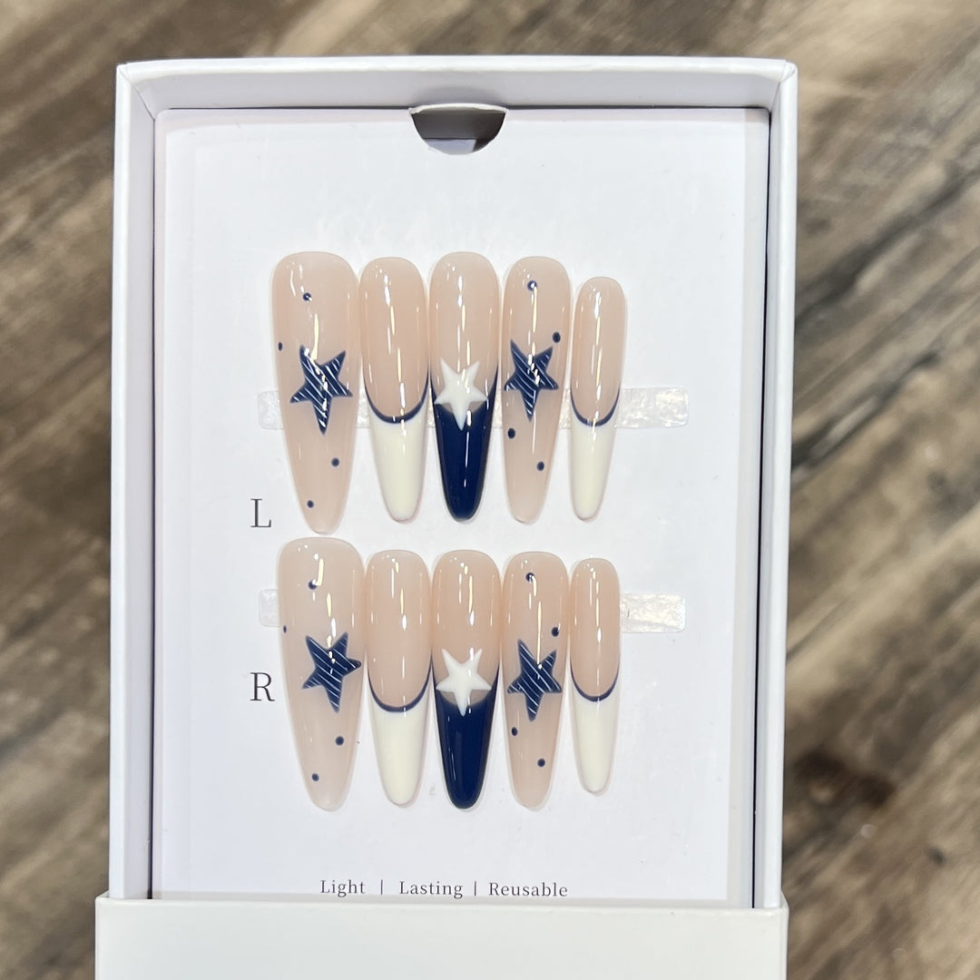 Artistic Stiletto Press-On Nail Set with Celestial Design Kalsten