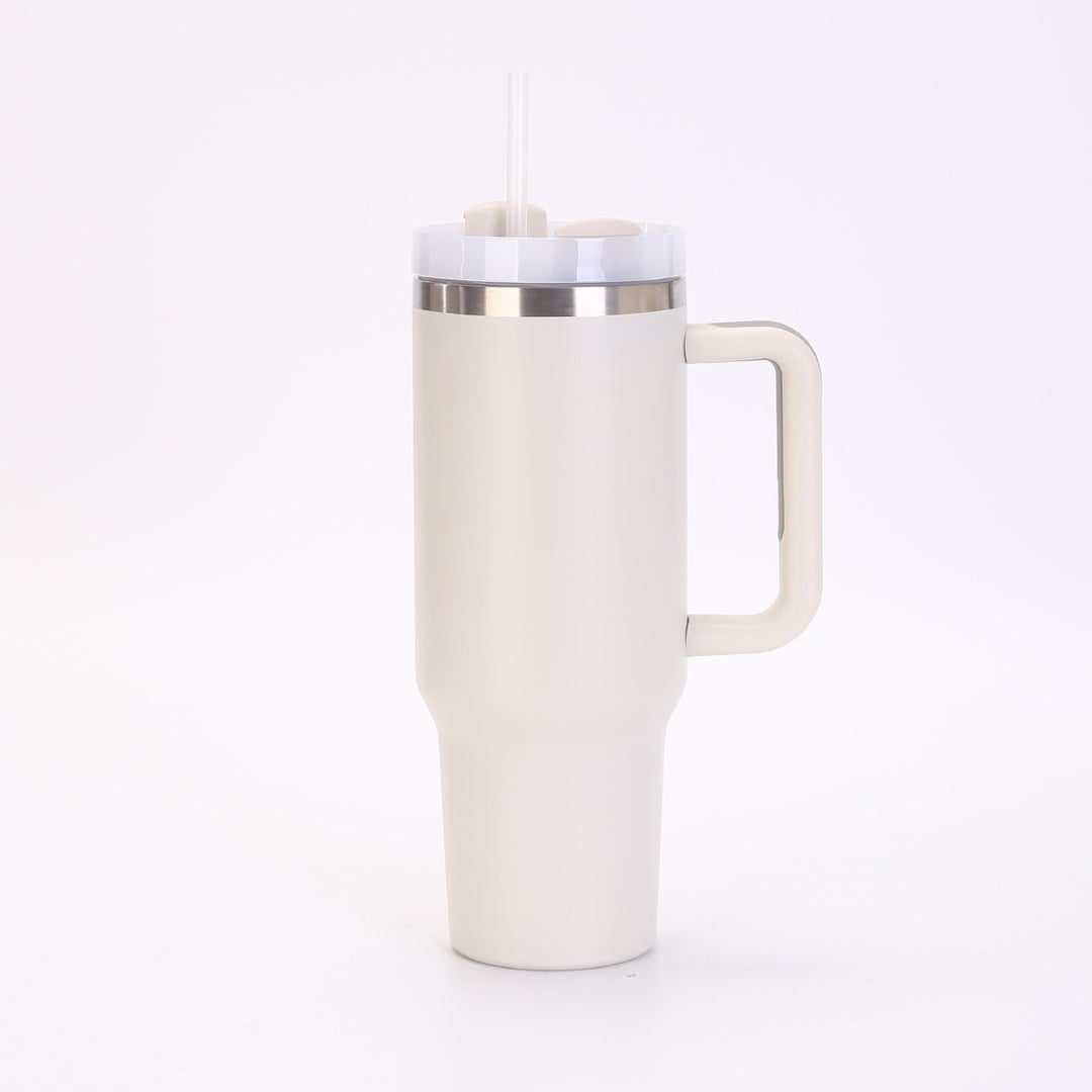 Insulated Stainless Steel Tall Travel Mug With Ergonomic Side Handle And Leak-Resistant Straw Lid