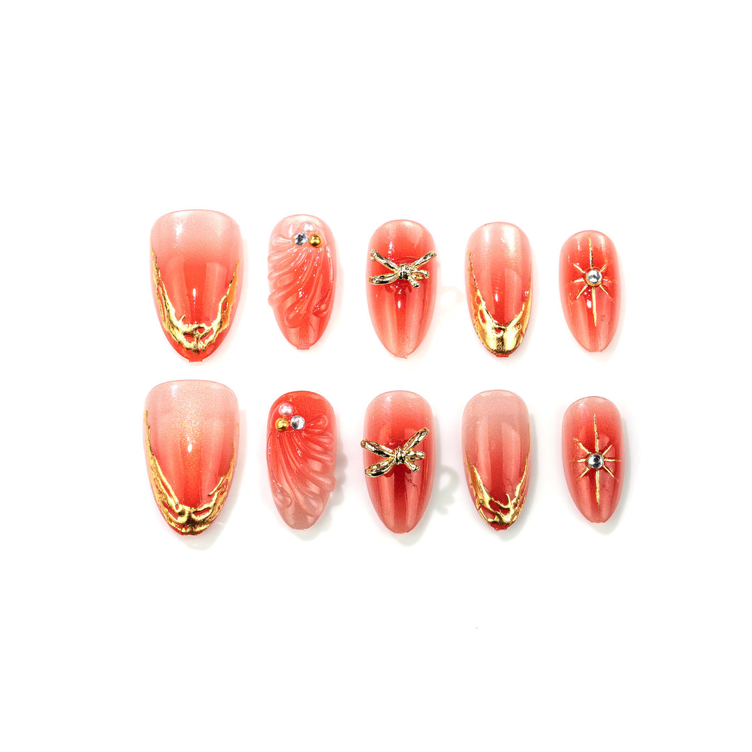 Artistic Press-On Nails with Elegant Gold Accents Kalsten