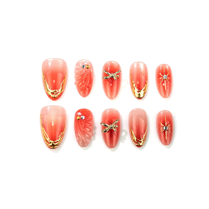 Artistic Press-On Nails with Elegant Gold Accents Kalsten