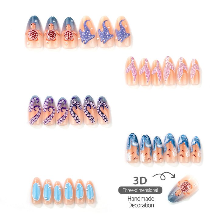 Ocean-Inspired Press-On Nail Art Set