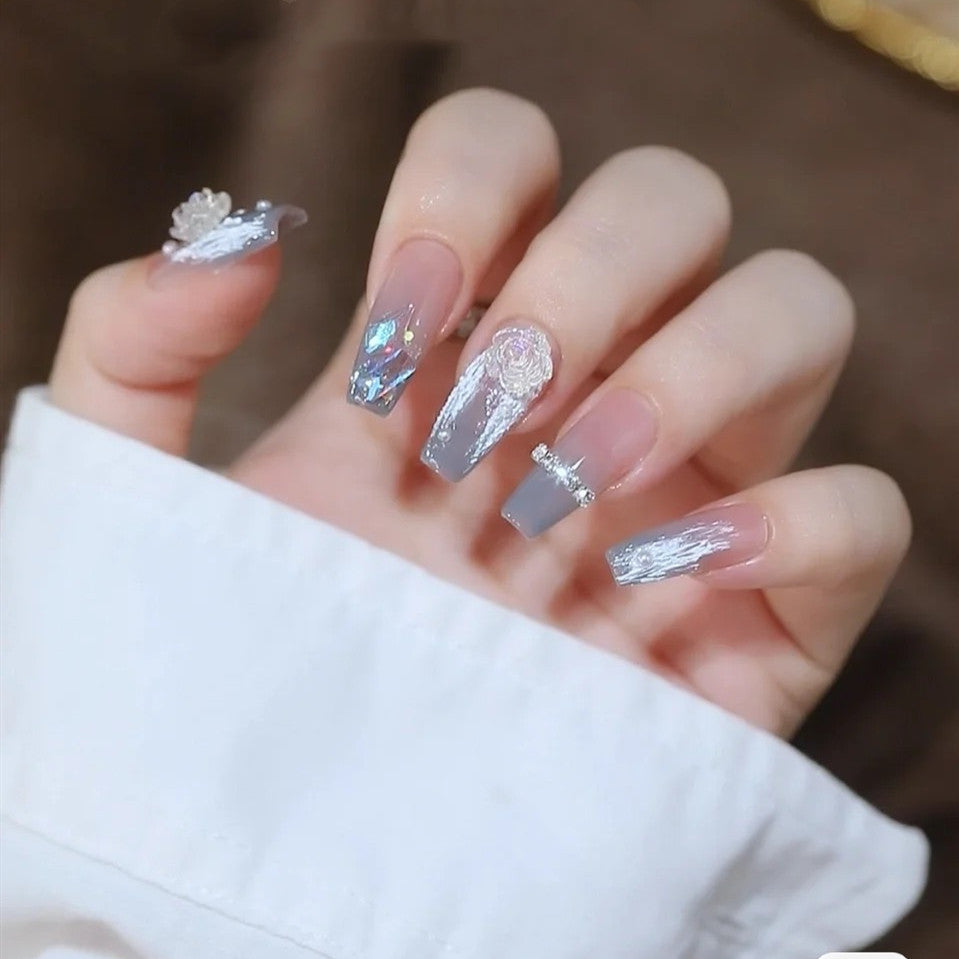 Rhinestone-Decorated Press-On Nail Set