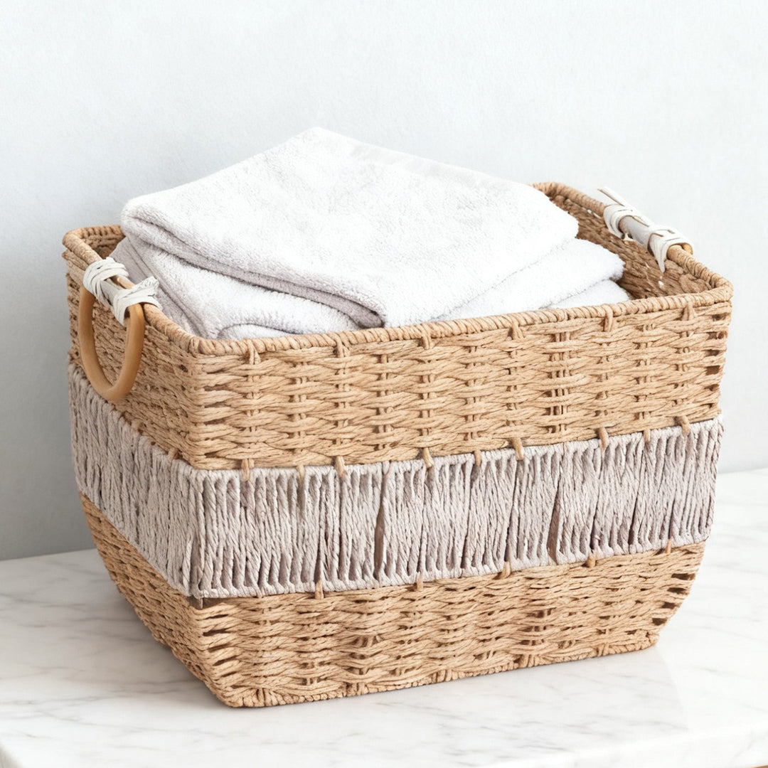 Handmade storage basket with fringes Kalsten