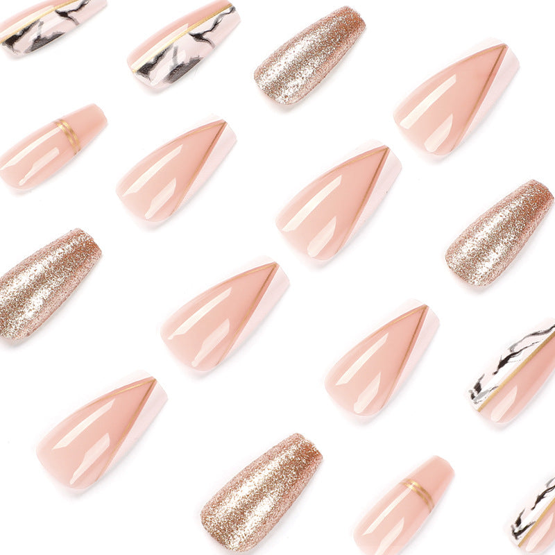 Exquisite artificial nails with elegant glitter and marble pattern Kalsten