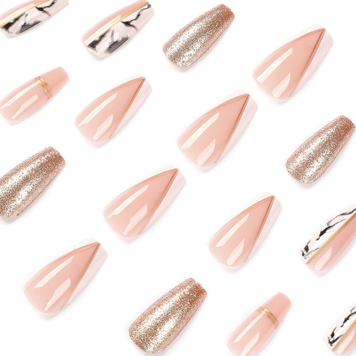 Exquisite artificial nails with elegant glitter and marble pattern Kalsten