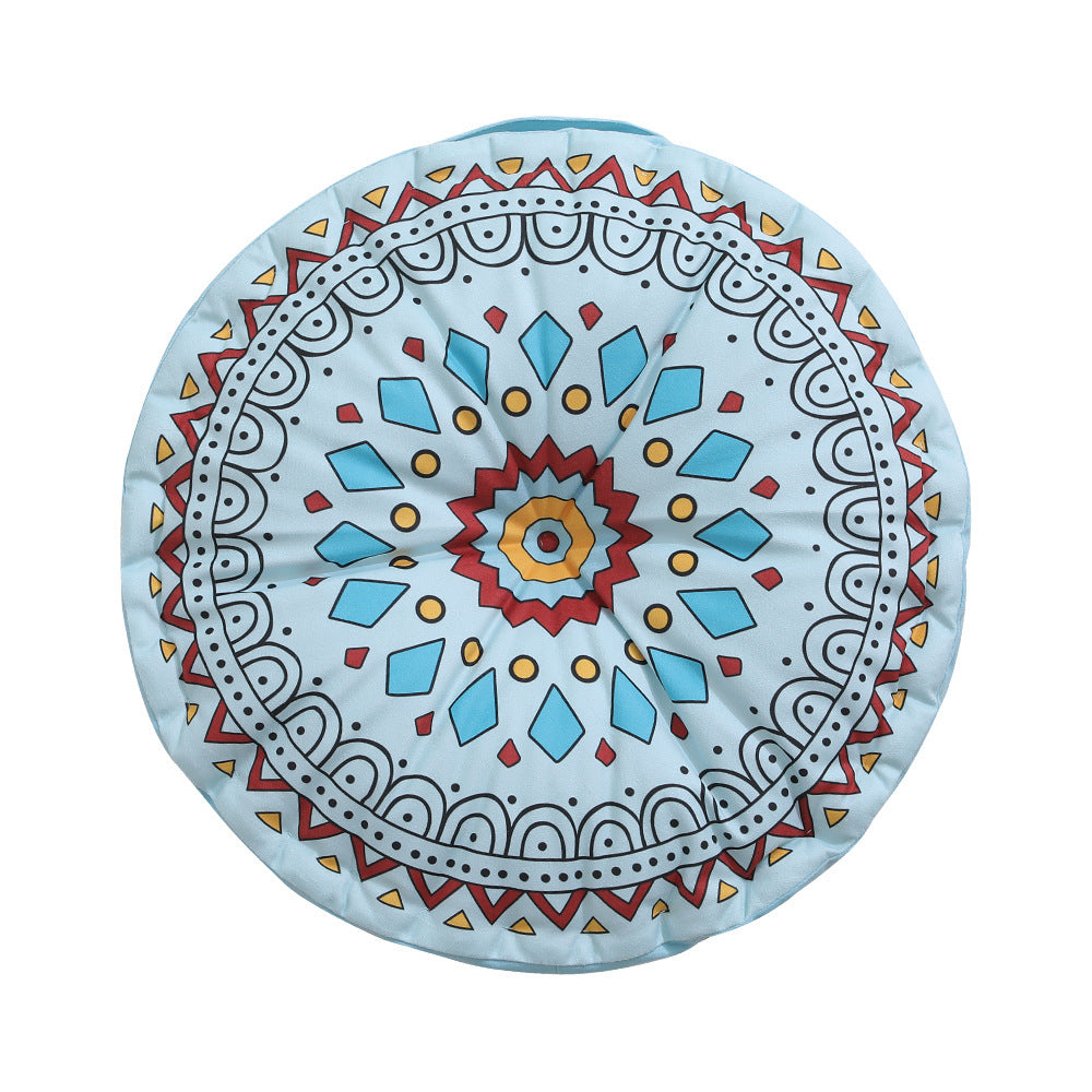 Round seat cushion with mandala print, thickly padded floor seating mat and carrying handle Kalsten