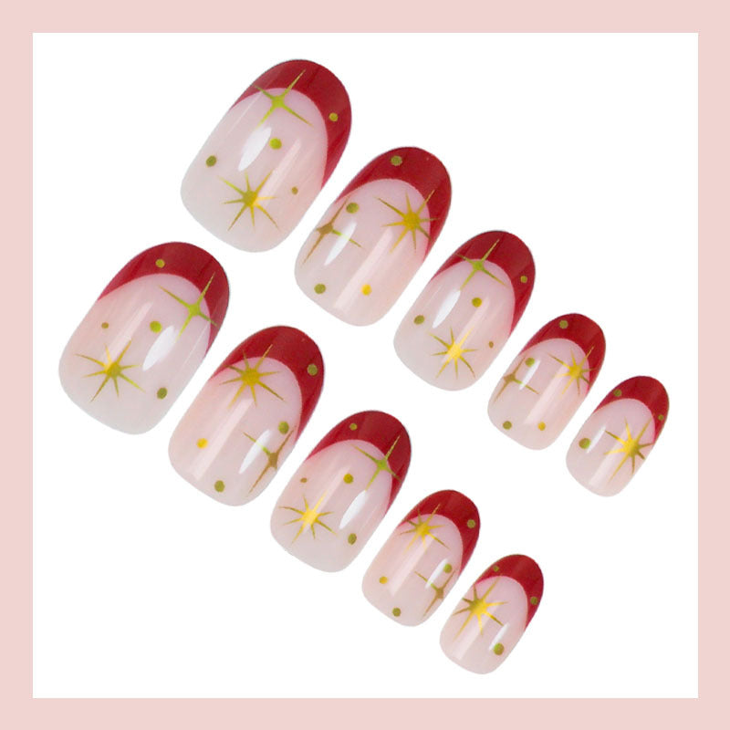 Artificial nail set with glamorous star designs and elegant color gradient Kalsten
