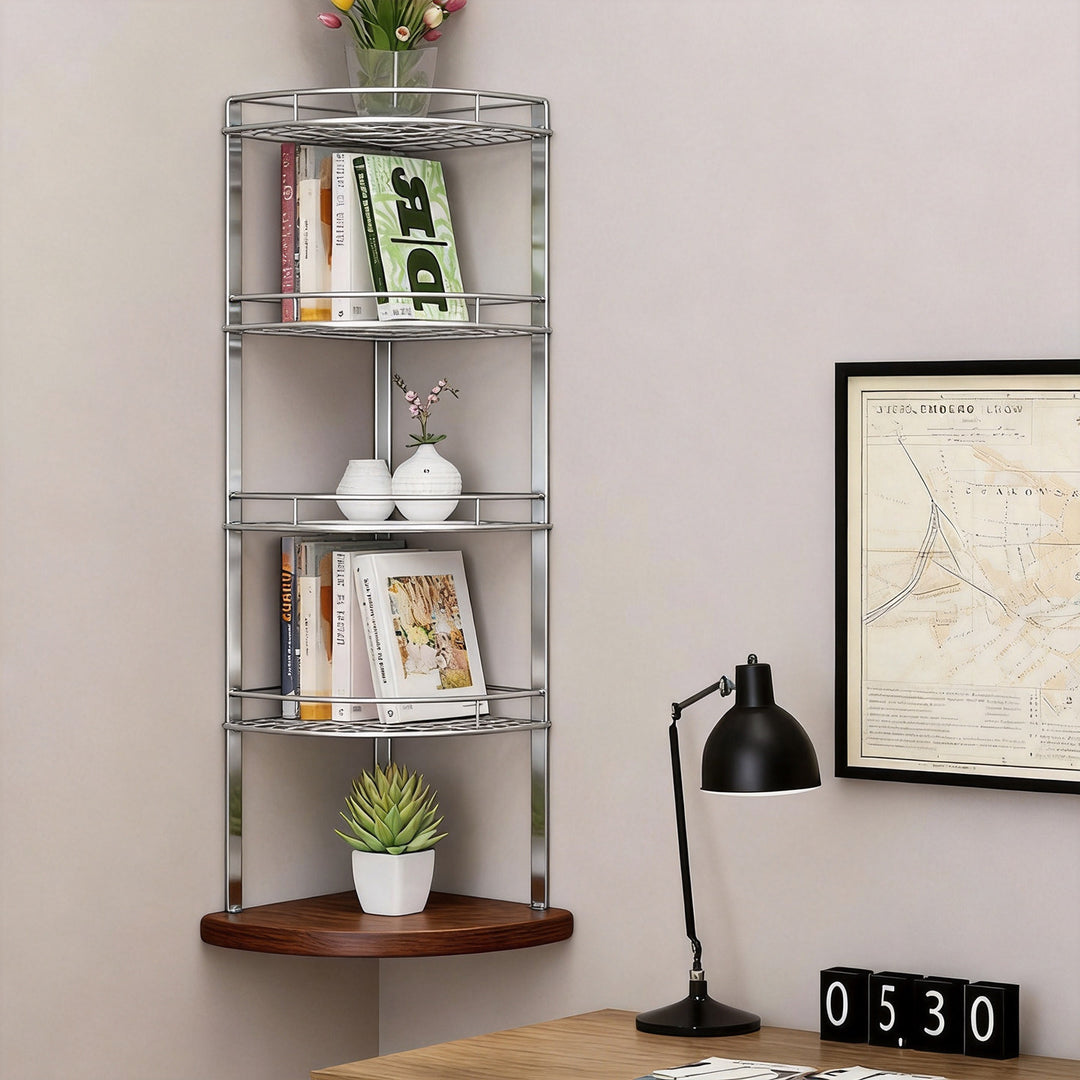 Quarter-Round Corner Floating Wall Shelf with Concealed Brackets