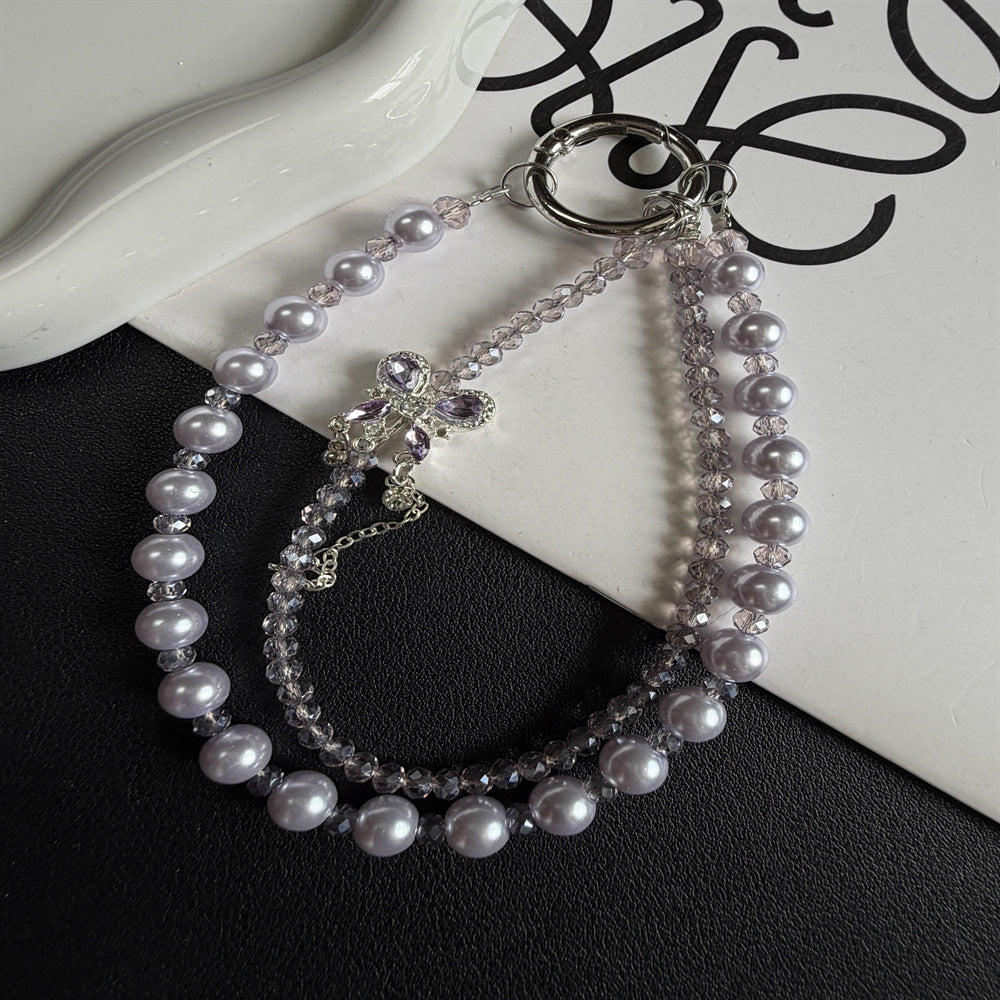 Elegant Pearl and Crystal Charm Phone Lanyard Kalsten
