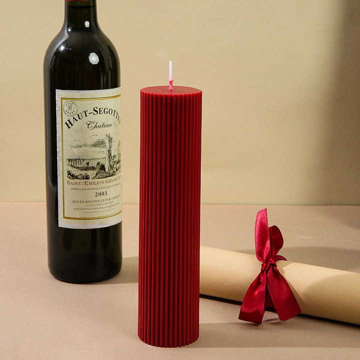 Ribbed Stacked Sphere Decorative Scented Pillar Candle With Long Cotton Wick