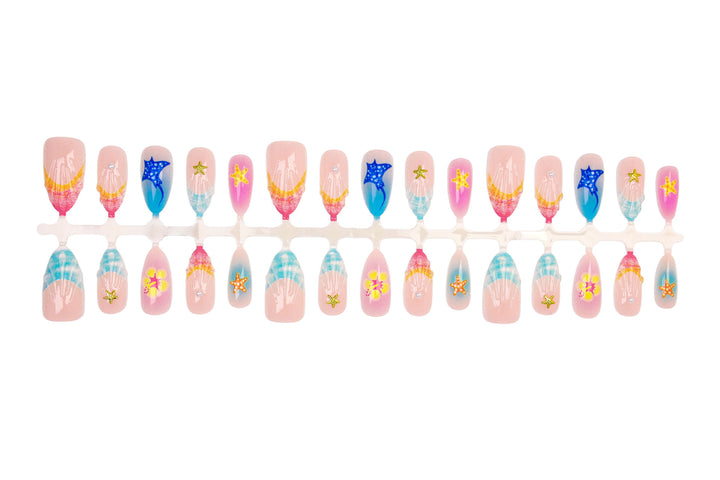 Artificial nail set with maritime and colorful designs Kalsten