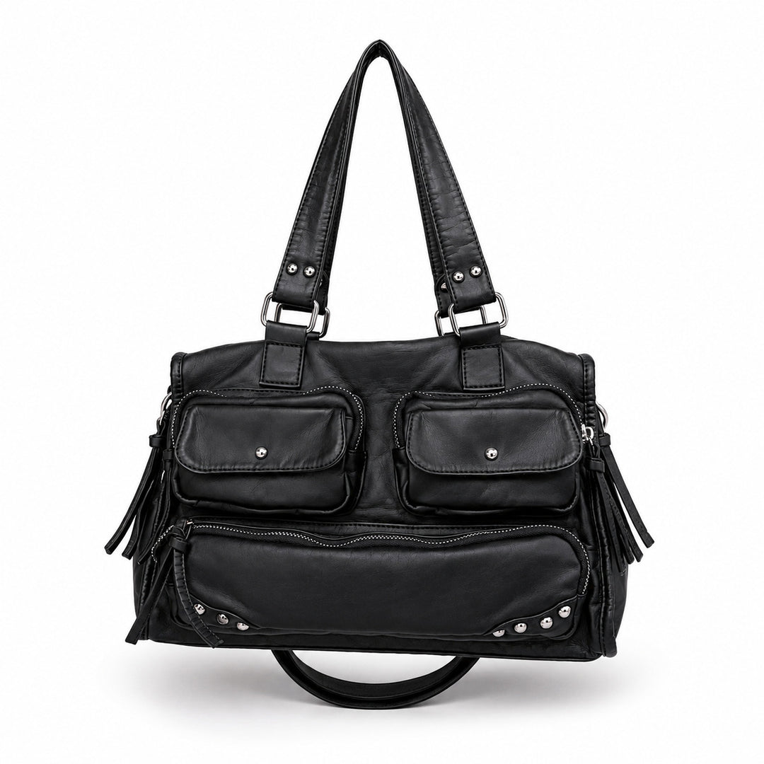 Multi-Pocket Leather Satchel Bag