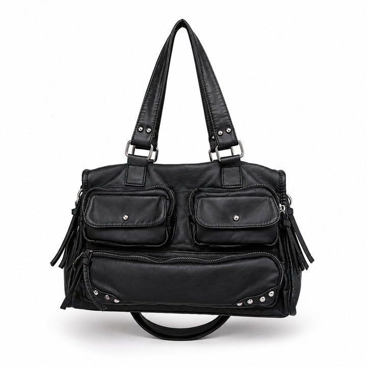 Multi-Pocket Leather Satchel Bag
