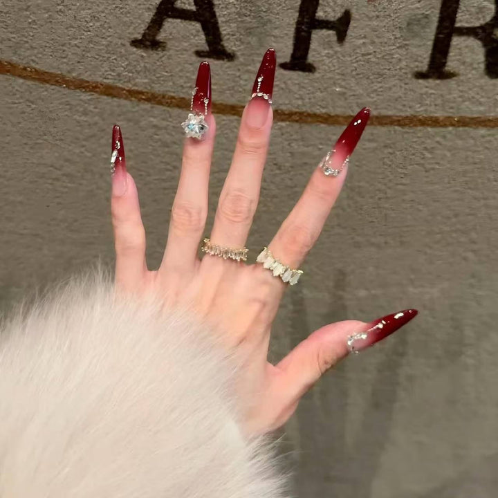 Glamorous Crystal-Embellished Stiletto Nail Extensions