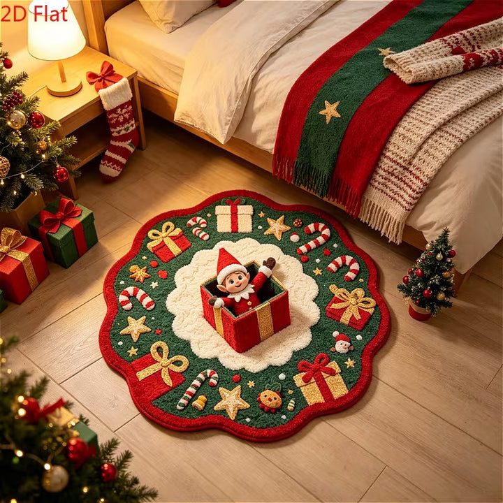 Festive 3D Christmas Village Area Rug