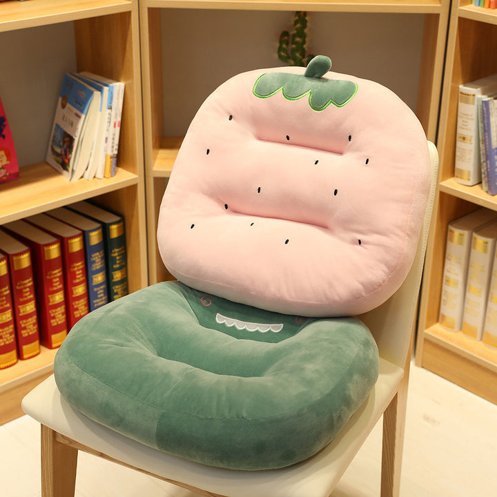 Plush seat cushion with viscoelastic filling and cute strawberry design