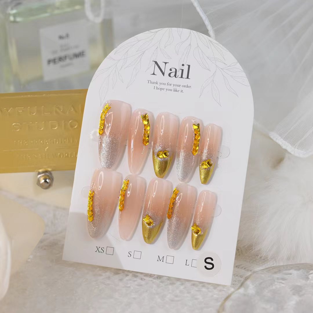 Decorative Press-On Nail Set with Crystal Accents