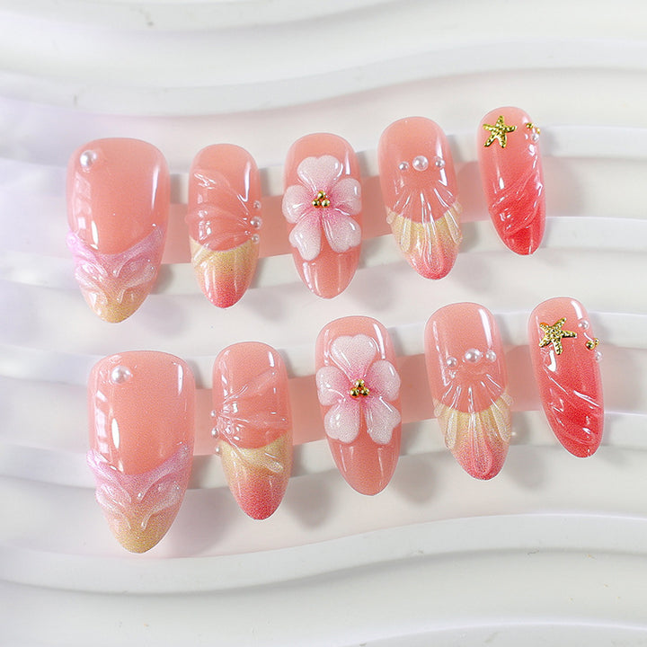 Artificial nail set with elegant floral decorations and luxurious shine Kalsten