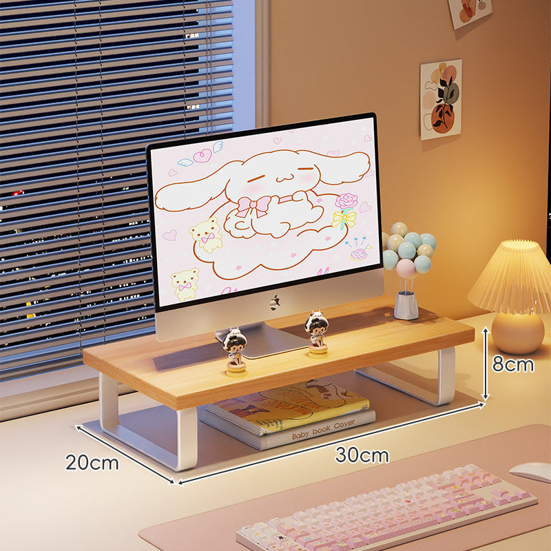 Elevated Monitor Riser Stand with Wood-Effect Top Metal Frame and Under-Shelf Storage
