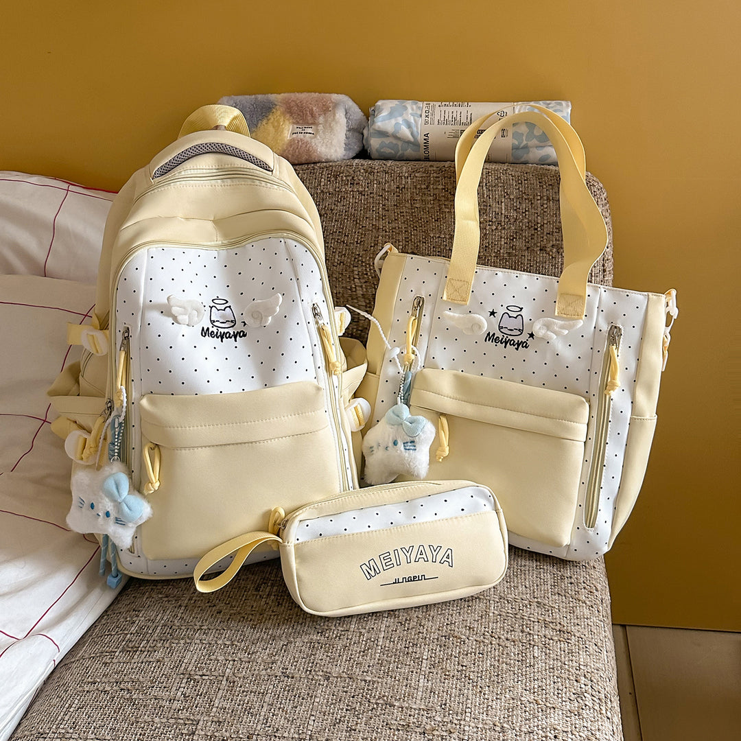 Stylish Dot-Printed Backpack with Decorative Accents Kalsten