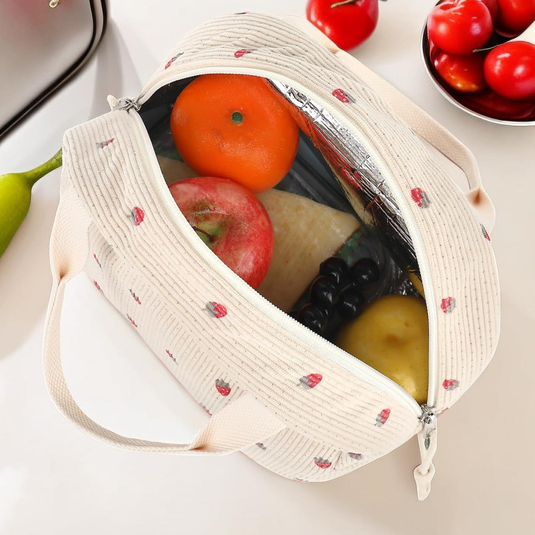 Charming Strawberry Print Insulated Lunch Bag