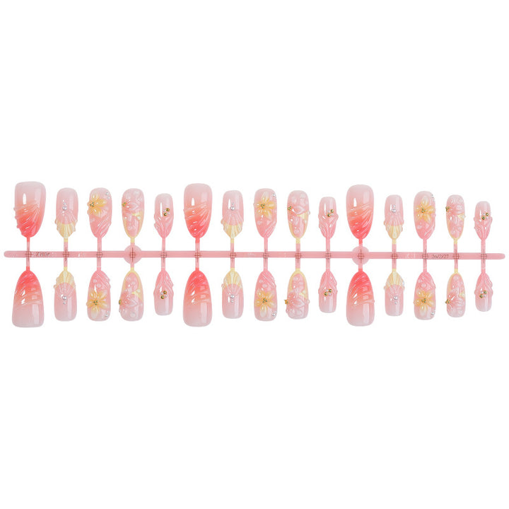Artistic Floral Design Press-On Nails Set with Unique Embellishments kalsten