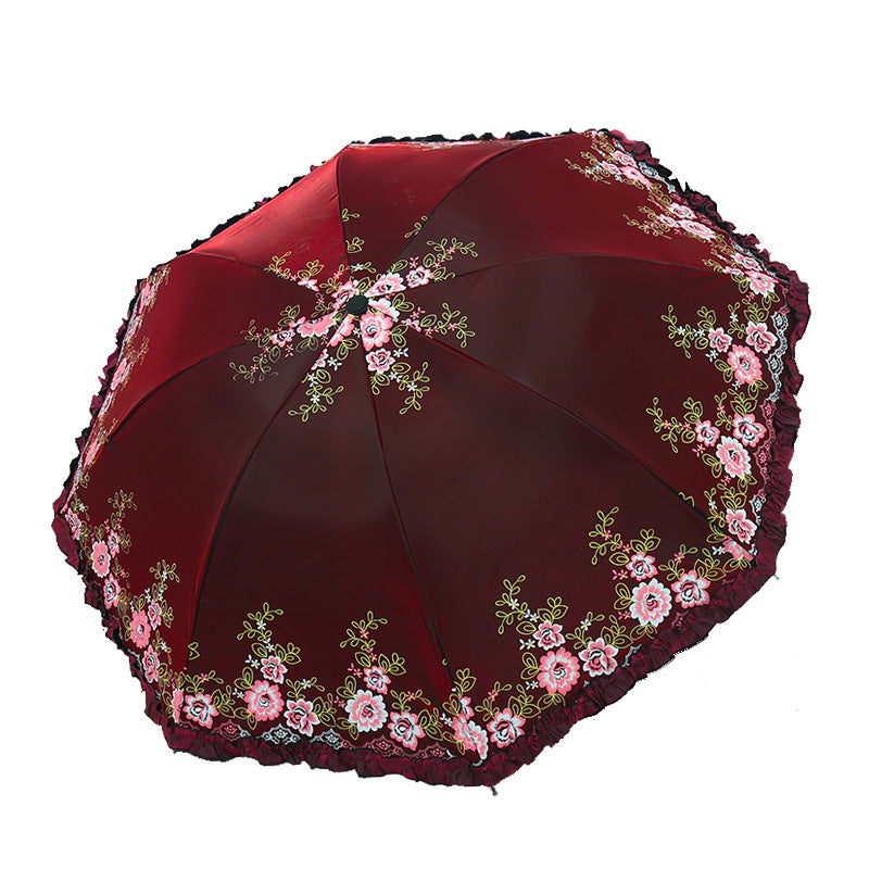 Women's Umbrella with Cheerful Floral Print and Wavy Edge Kalsten