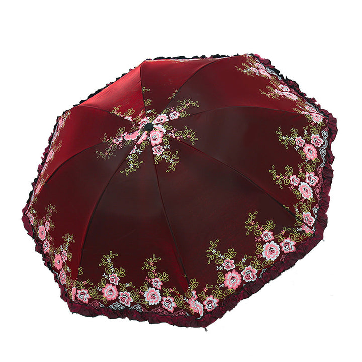 Women's Umbrella with Cheerful Floral Print and Wavy Edge Kalsten