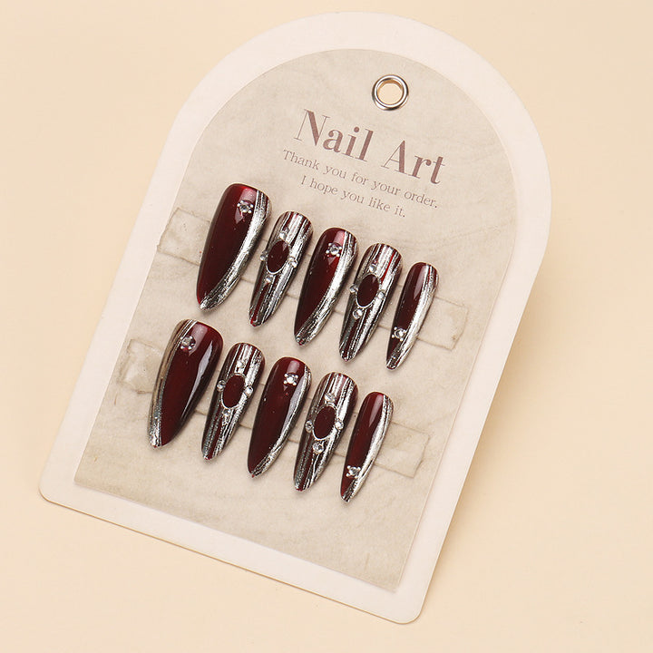 Glamorous Press-On Nail Set with Decorative Gemstone Accents Kalsten