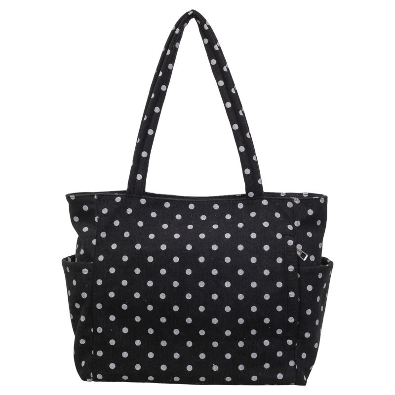 Spacious Polka Dot Canvas Tote Bag