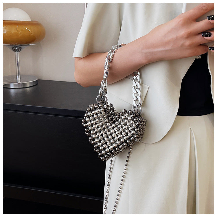 Heart-Shaped Beaded Handbag