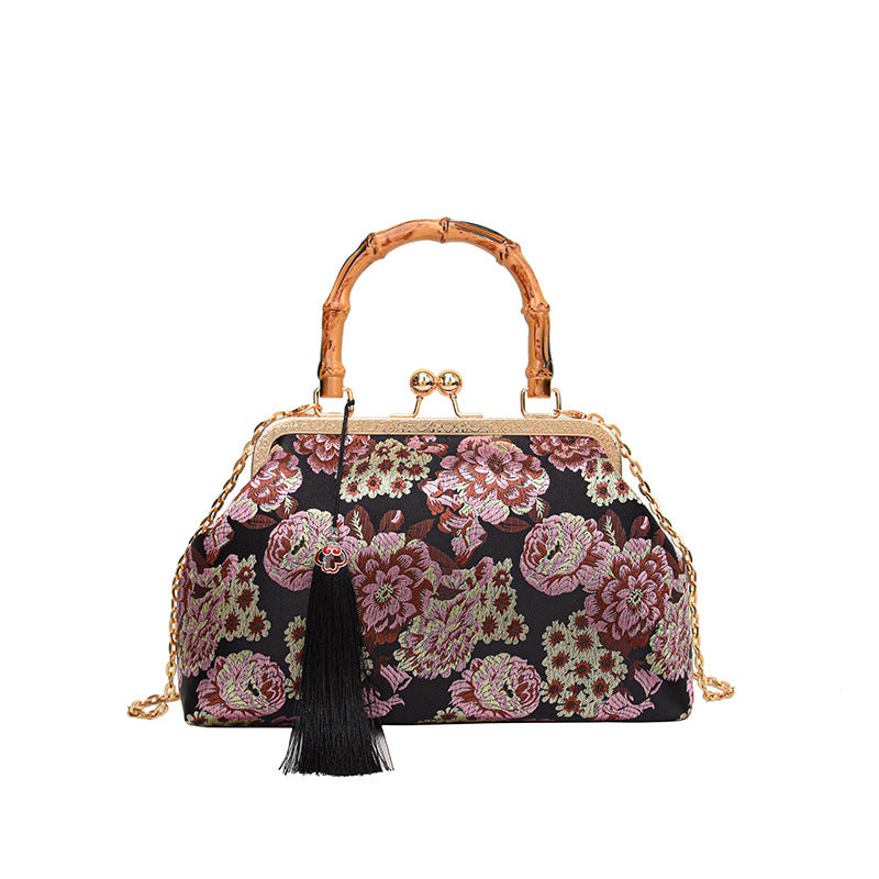 Elegant Floral Satin Handbag