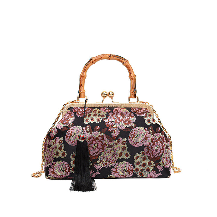 Elegant Floral Satin Handbag