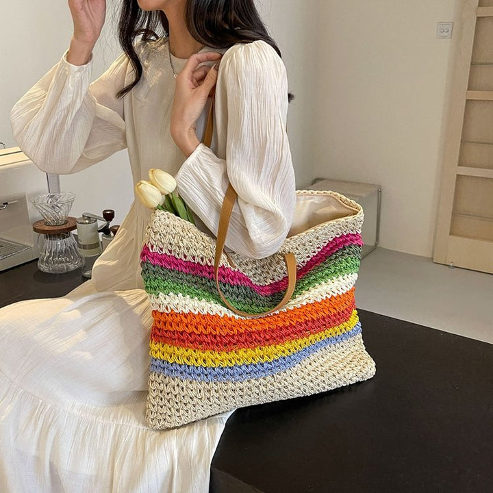 Handcrafted Tote Bag Made from Sustainable Materials with Colorful Stripes Kalsten