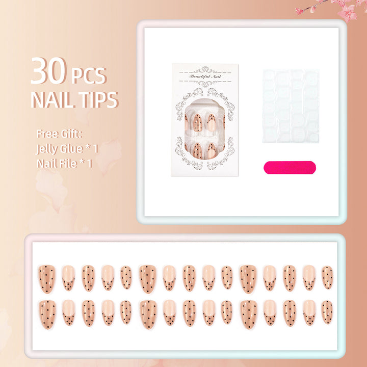Creative Press-On Nail Set with Glitter and Dot Design