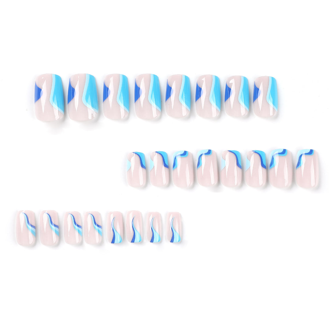 Artful nail extensions with maritime wave pattern Kalsten