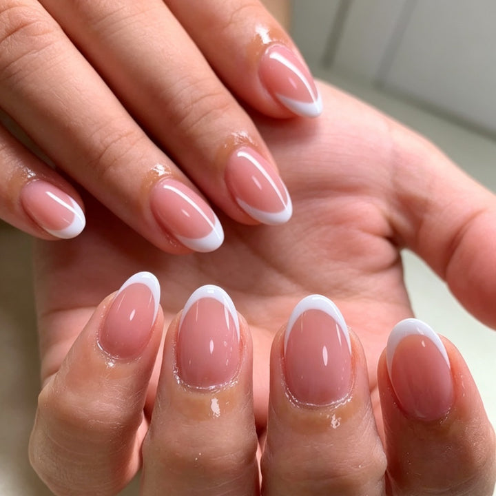 Elegant French Tip Almond-Shaped Press-On Nails
