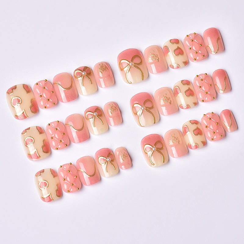 Elegant Heart and Ribbon-Themed Press-On Nail Set Kalsten