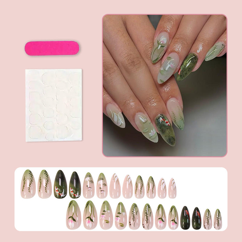 Acrylic nail set with floral designs and elegant accents Kalsten