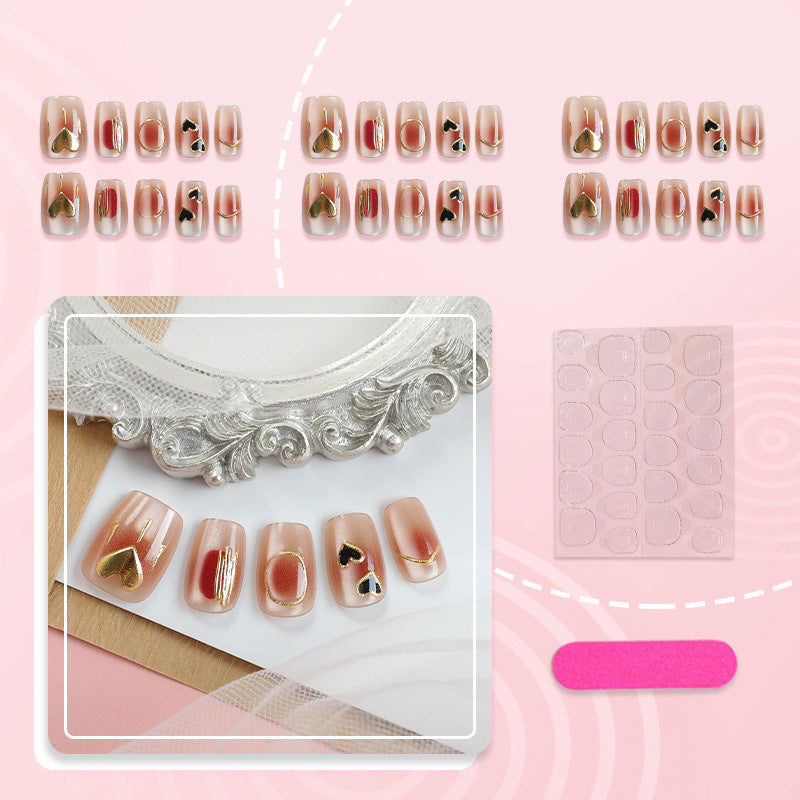 Elegant Heart-Themed Press-On Nail Art Set
