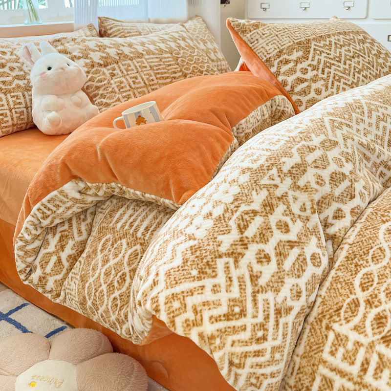 Plush Reversible Microfiber Comforter Set With Oversized Bolstered Body Pillow And Geometric Print