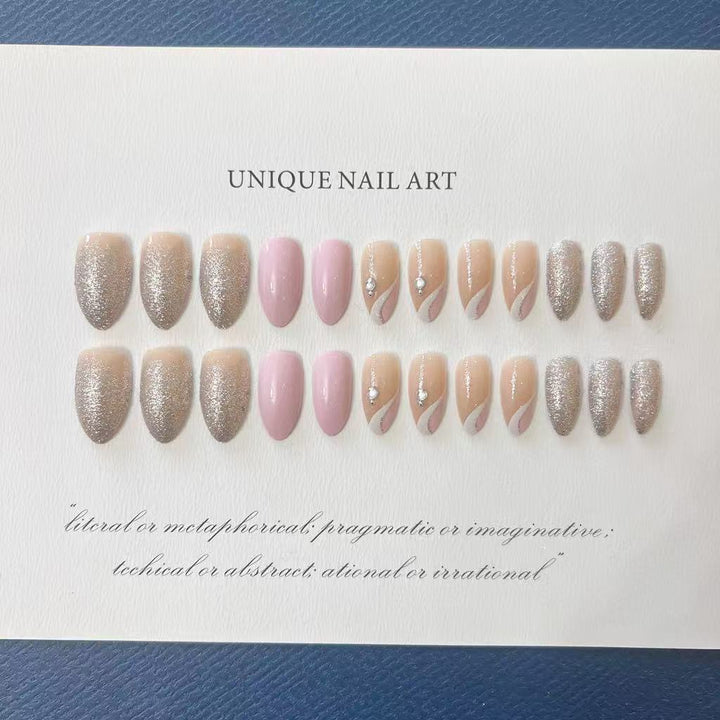 Elegant Artificial Nail Tips with Glitter Accents Kalsten